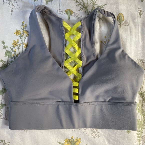 EUC Fablletics Sport Bra XS Grey and Neon Yellow Straps - Picture 3 of 5